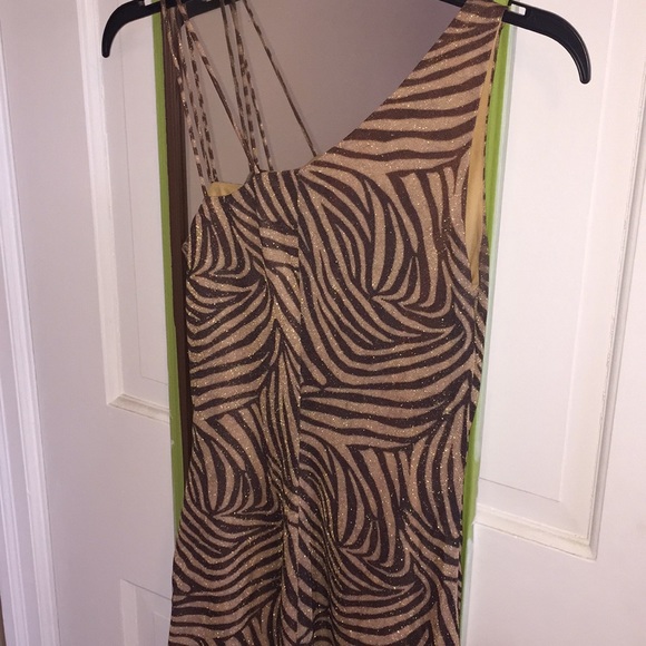 CACHE Floor Length Formal Prom Gold & Brown Dress - Picture 6 of 7